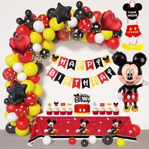 Mickey Mouse 50th Birthday, Mickey Balloon Arch, Mickey Mouse Balloon Decor, Mickey Mouse Balloon Arch, Jordan Birthday, Mickey Mouse Party Favors, Mouse Door, Mickey Mouse Birthday Decorations, Moana Bebe