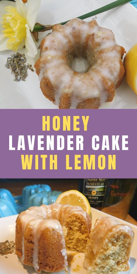 Honey Lavender Cake, Lavender Cake Recipe, Lavender Dessert, Honey Cake Recipe, Lavender Cake, Lavender Recipes, Honey Lavender, Lemon Bundt Cake, Kitchen Witchery