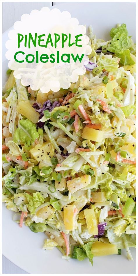 Hawaiian Coleslaw, Pineapple Slaw, Pineapple Coleslaw, Side Salads, Coleslaw Dressing, Cole Slaw, Chicken Burger, Cold Salad, Slaw Recipes