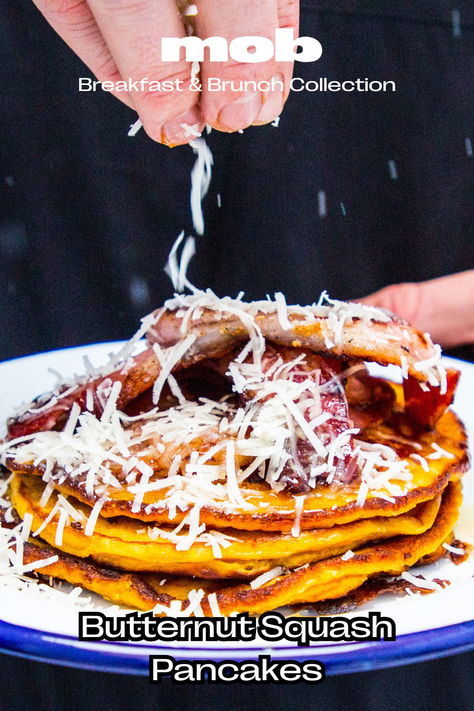 Great if you've ever got some leftover butternut squash kicking about. Topped with crispy smoked bacon & parmesan, this is the savoury brunch of your dreams. Leftover Butternut Squash, Butternut Squash Pancakes, Squash Pancakes, Bacon Fries, Healthy Breakfast Smoothies, Egg Recipes For Breakfast, Breakfast Pancakes, Pancake Batter, Breakfast Meal Prep