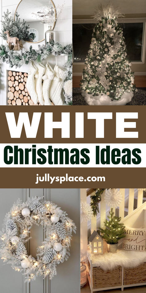 white christmas decor Christmas Decorations Winter Wonderland, Beige Christmas Aesthetic, All White Christmas Decor, Christmas Aesthetic White, Aesthetic White Christmas, Winter Season Aesthetic, Christmas Decor Ideas White, White Christmas Aesthetic, All White Christmas