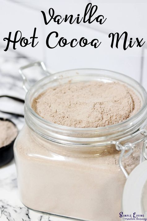 This creamy and sweet homemade vanilla hot cocoa mix is a great addition to a cool evening, when you are looking to curl up and relax with a warm drink. Vanilla Hot Chocolate Recipe, Cocoa Mix Recipe Homemade, Hot Cocoa Mix In A Jar, Vanilla Hot Chocolate, Mason Jar Gifts Recipes, Hot Cocoa Mix Recipe, Homemade Hot Chocolate Mix, Cocoa Drink, Vanilla Bean Powder