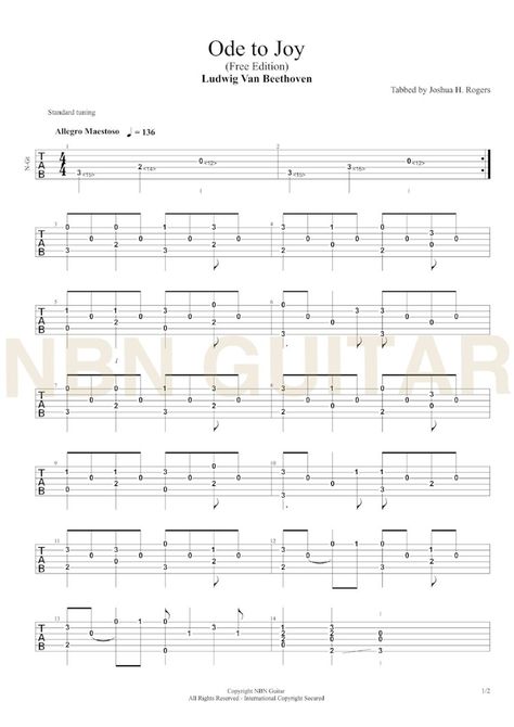 Ode to Joy - Free Classical Guitar Tabs — NBN Guitar Guitar Tablature, Acoustic Guitar Lessons, Ludwig Van Beethoven, Ode To Joy, Guitar Scales, Lyrics And Chords, Classic Guitar, Guitar Music, Guitar Stuff