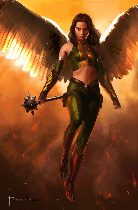 ArtStation - Hawkgirl, Felipe Illa Aqualad Young Justice, Hawkgirl Art, Justice League Art, Marvel Ultimate Alliance, Dc Comics Heroes, Fashion Oversized, Solid Jumpsuit, Body Suits, Dc Comics Artwork