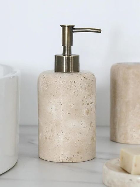 Amazon.com: UMEONEVE Luxury Natural Beige Travertine soap Bottle holder Shower Bottles Refillable Marble Stone Shampoo and Conditioner Dispenser : Home & Kitchen Boho Soap Dispenser, Organic Bathroom Decor, Modern Rustic Bathroom Decor, Matching Toothbrush, Soap Bottle Holder, Shampoo And Conditioner Dispenser, Shower Bottles, Organic Bathroom, Bathroom Tissue Holder