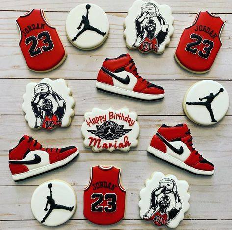 Jordan First Birthday Theme, Jordan Theme Birthday Party Ideas 23, Nba Birthday Theme, Jordan 1 Birthday Theme, Jordan Year Birthday 23 Ideas, Michael Jordan Birthday Party, Jordan Cookies, Nike Birthday Party Ideas, Jordan Birthday Cake