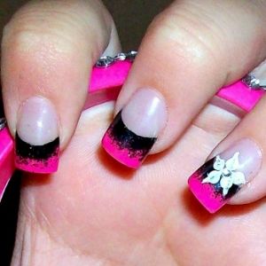 Pink and black my fave colors!! Pink Nail Art Designs, Hot Pink Nails, French Manicure Nails, Pink Nail Art, Her Nails, Best Nail Art Designs, Black Nail, Spring Nail Art, Pedicure Nail Art