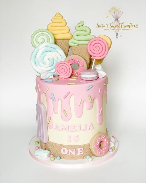 Luisa’s Sweet Creations on Instagram: “I absolutely love this candy land cake. It’s been on my cake bucket list for ages. So happy with it. 🍭🍬🍦🍩 #cakemaker #cakedesign…” Candyland Party Cake, Candyland Cake Design, Candy Land Cakes Birthdays, Candy Land Theme Cake, Candy Land Birthday Cake, Candyland Birthday Cake, Candy Land Cake, Ice Cream Birthday Party Theme, Cake Magazine