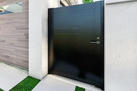 Alumission's gate kit comes in many sizes. Order the size that is exact or slightly bigger than your opening. The gate can be built smaller than the kit. Contemporary Gates, Doors Locks, Backyard Gates, Side Gate, Metal Garden Gates, Yard Gate, Pool Gate, Gate Kit, Modern Gate