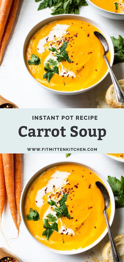 Thai Carrot Soup, Pressure Cooker Soup, Creamy Carrot Soup, Carrot Soup Recipes, Soup Appetizers, Sweet Carrot, Instant Pot Soup Recipes, Instant Pot Soup, Carrot Soup