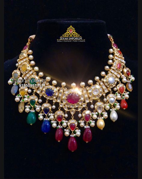 Navratan Sets In Gold, Kundan Pendent Set, Navratna Pearl Necklace, Navratan Necklace Gold, Navrathan Necklace Gold, Navratan Jewellery Necklaces, Navratna Necklace Gold, Navarathan Necklace, Navratan Pendant Set