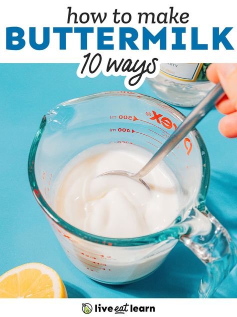 Need buttermilk for a recipe but just realized you don't have any? Drop those car keys! We've rounded up 10 of our favorite buttermilk substitutes for cooking and baking. From easy replacements to dairy-free alternatives, there's something for everyone in here! Quick Smoothie Recipes, Make Buttermilk, Powdered Buttermilk, Buttermilk Substitute, Veg Meals, Cake Techniques, Fermented Milk, How To Make Buttermilk, Vegetarian Comfort Food