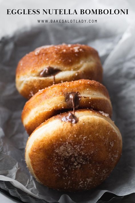 These doughnuts are amazing. They are the best, easy eggless doughnuts you will make. They can be baked or fried, whatever you desire. Bomboloni Recipe, Nutella Donuts, 12th Birthday Cake, Italian Chocolate, Eggless Desserts, Eggless Baking, Breads & Buns, Vital Wheat Gluten, Chocolate Heaven