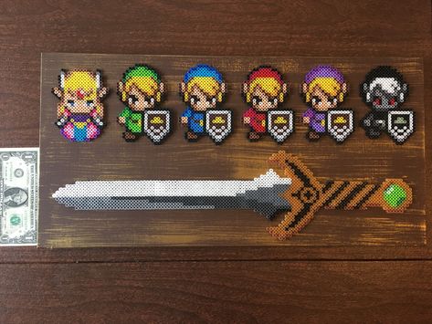 Link Legend of Zelda bead perler Hama Four Sword Shadow Link Link Perler Beads, Zelda Perler, Legend Of Zelda Perler Beads, Zelda Perler Bead Patterns, Link Pixel Art, Mini Hama Beads, Hama Art, Pokemon Bead, Perler Creations