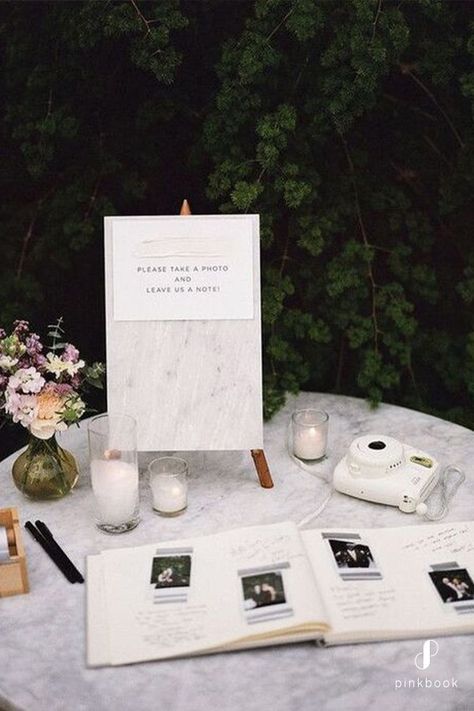 Fujifilm Instax Mini Wedding Guest Books, Minimalist Wedding Bar Decor, Wedding With 50 Guests, 50tg Birthday Party Ideas, Private Wedding Reception, Mini Polaroid Wedding Guest Book, Instant Photo Wedding Guest Book, Instax Mini Guest Book, Fujifilm Guest Book