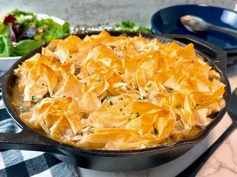 Phyllo Pot Pie, Phyllo Dough Recipes Dinner Chicken, Phillo Puff Pastry Chicken Pot Pie, Philo Dough Chicken Pot Pie, Chicken Pot Pie Phyllo Dough, Chicken Pot Pie With Filo Dough, Chicken Phyllo Recipes, Chicken Pot Pie With Phyllo Dough, Phyllo Chicken Pot Pie