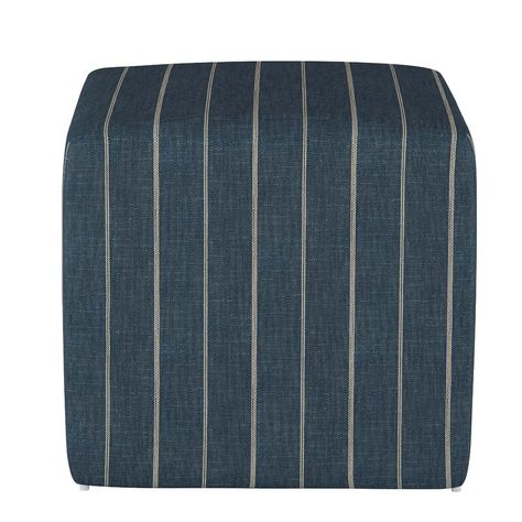 Joss & Main Milania 21'' Wide Square Striped Cube Ottoman | Wayfair Blue Ottoman, Tufted Storage Bench, Skyline Furniture, Fresh Color Palette, Cube Ottoman, Cocktail Ottoman, Upholstered Storage, French Seam, Upholstered Ottoman