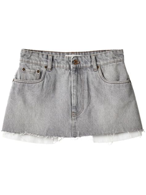 grey cotton denim embroidered logo to the rear belt loops classic five pockets raw-cut hem thigh-length Miumiu Skirt, Denim Miniskirt, Versace Outfit, Dolce E Gabbana, Embroidered Denim, Van Cleef Arpels, Straight Skirt, Cute Skirts, Dream Clothes