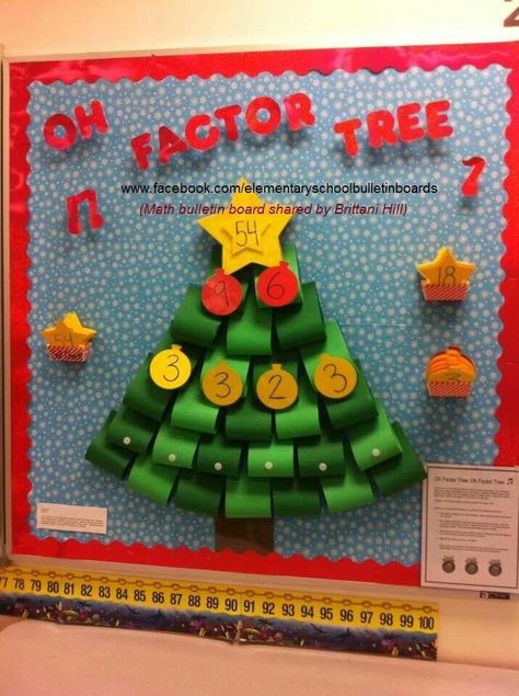 Christmas Math board Factor Trees, Math Bulletin Boards, Teaching Holidays, How To Make Christmas Tree, Christmas Math, Christmas School, Christmas Classroom, Creative Classroom, 4th Grade Math