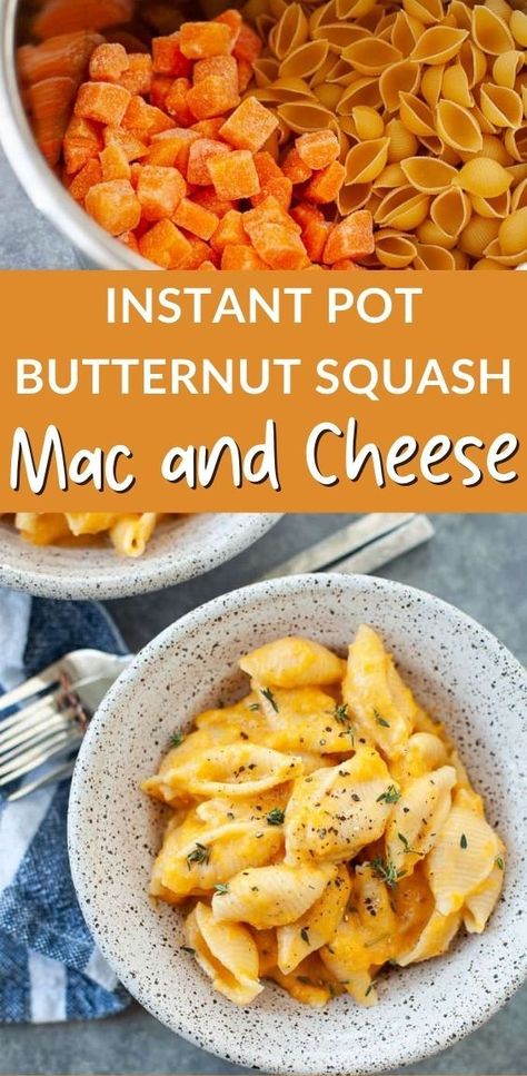 My new favorite fall comfort food – Instant Pot Butternut Squash Mac and Cheese. This dinner is super easy to throw together and is ready in 30 minutes or less! Cheesy Butternut Squash, Butternut Squash Mac And Cheese Recipe, Instant Pot Butternut Squash, Squash Mac And Cheese, Butternut Squash Mac, Frozen Butternut Squash, Butternut Squash Mac And Cheese, Squash Pasta, Roasted Butternut Squash Soup