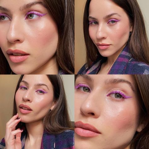 LETI ⚡️ MAKEUP • HAIRSTYLIST on Instagram: “bringing back this purple eyeliner + purple mascara moment 💜 . . . . . #dewymakeup #dewymakeuplook #glowymakeup #glowyskin #glossyskin…” Purple Mascara, Purple Eyeliner, Dewy Makeup Look, Mascara Makeup, Dewy Makeup, Soft Glam Makeup, Glowy Makeup, Natural Glam, Bold Makeup