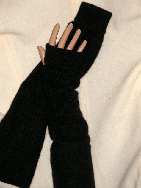 long Black Cashmere arm warmer Fingerless by mcleodhandcraftgifts,    pure cashmere. pure luxury. pure softness, pure love Cashmere Sweater Upcycle, Recycled Sweater, Aesthetic Grunge Outfit, Cashmere Gloves, Fingerless Mittens, Wrist Warmers, Raleigh Nc, Cashmere Wool, Long Black