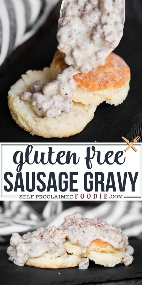 Gluten Free Country Sausage Gravy is a delicious and hearty breakfast recipe you can enjoy. Served it over eggs or gluten free biscuits. Pure comfort food! If you need to avoid eating gluten, you don’t have to let it stop you from enjoying your cravings! #glutenfree #sausagegravy #biscuitsandgravy Gluten Free Sausage Gravy, Hearty Breakfast Recipes, Country Sausage Gravy, Country Sausage, Gluten Free Sausage, Gf Breakfast, Gluten Free Biscuits, Cookies Gluten Free, Gluten Free Recipes For Breakfast