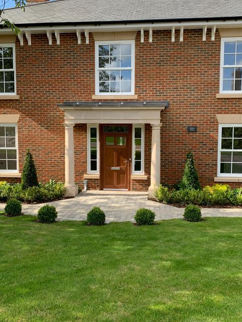 Striking stone portico designed for Croudace Homes by Malling Masonry, Kent Radstone Specialists Stone Portico, Portico Design, Entryway Ideas, Porch Design, New Build, Brickwork, Brick House, New Builds, Entrance