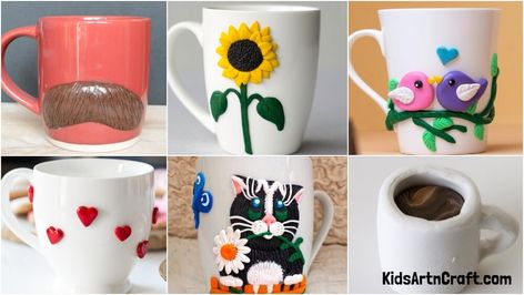 DIY Mug Decorated with Polymer Clay Easy Clay Models, Make Your Own Mug, Diy Mug, Easy Diy Room Decor, Mug Crafts, Studio Diy, Diy Mugs, Cut Out Shapes, Mug Decorating