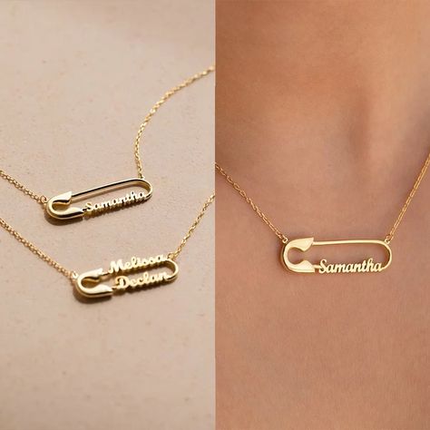 ✨ Shine with a touch of gold! ✨ Our Custom Double Name Paper Clip Pendant Necklace is the ultimate gift for your special someone – be it girlfriend, mom, or YOU! 💖 Personalize it, flaunt it, LOVE it! Click here to make it yours: https://nuel.ink/nqeHVm #PersonalizedJewelry #GiftsForHer #ShineBright 😘😍 Safety Pin Necklace, Double Name, Safety Pin Jewelry, Pin Necklace, Font Number, Necklace Chain Types, Necklaces Chain, Photo Pendant, Custom Charms