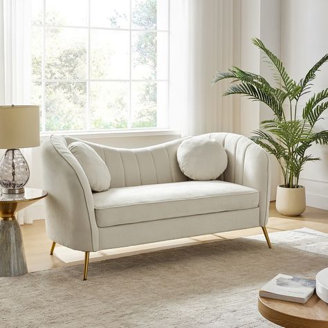 Cecilia 64.6" Wide Loveseat with Removable Cushions - On Sale - Bed Bath & Beyond - 36691480 Loveseat In Bedroom, Love Seat Couch, Couch Beige, Bedroom Comfy, Velvet Loveseat, Yellow Cushions, 2 Pillows, Loveseat Sofa, Living Room Seating