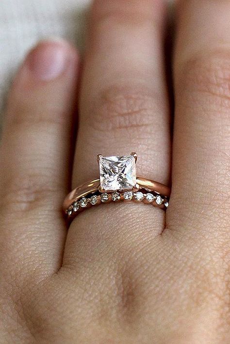 princess cut engagement rings rose gold wedding set solitaire Majorca Wedding, Wedding Rings Princess, Large Gold Ring, Rose Gold Princess, Rings Rose Gold, Wedding Rings Princess Cut, Princess Cut Engagement, Diamond Ring Princess Cut, Wink Wink