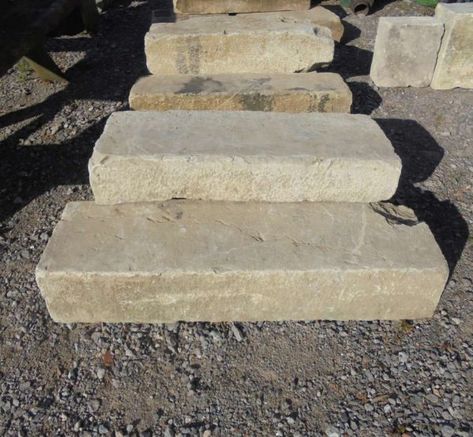 Reclaimed Sandstone Steps from local salvage yard Sandstone Steps Garden, Sandstone Steps, Stepping Stones, Garden Design, Yard, House Design, Stone, Outdoor Decor, Wood