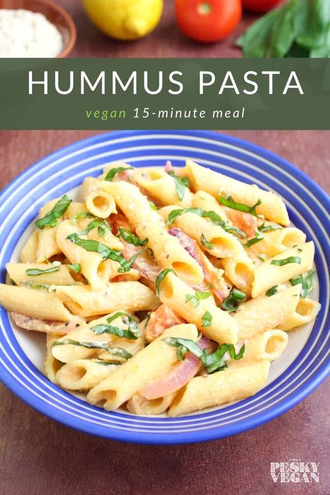 Pasta Recipes For Lunch, Pasta With Lemon, Hummus Pasta, Dairy Free Pasta, Pasta Varieties, Easy Pasta Dishes, Vegan Pasta Recipes, Easy Vegan Dinner, Vegan Hummus