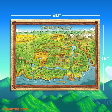 Stardew Valley Poster Stardew Valley Map, Map Poster Design, Map Decal, Manama, Retro Wall Decor, Gaming Decor, Handmade Wall Art, Map Canvas, Canvas Print Display