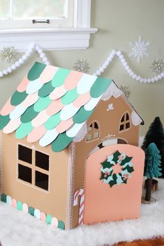 How To Make A Festive Cardboard Gingerbread House For Your Pets Using Old Boxes | Cuteness Cat House Diy Cardboard, Cardboard Gingerbread, Cardboard Box Houses, Cardboard Gingerbread House, Cardboard Cat House, Cat Castle, Cat House Diy, Cardboard Box Crafts, Dog House Diy