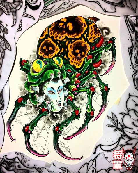 Japanese Tattoos Oni, Oni Demon Tattoo, Japanese Demons, Traditional Japanese Tattoo Flash, Sailor Jerry Tattoo Flash, Japanese Snake Tattoo, Japanese Yokai, Traditional Tattoo Flowers, Traditional Tattoo Designs