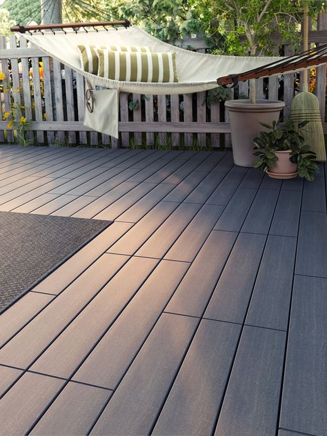 Decking Outdoor, Design Per Patio, Deck Tiles, Back Garden Design, Wood Plastic Composite, Patio Flooring, Patio Garden Design, Gardens Design, Grey Stain