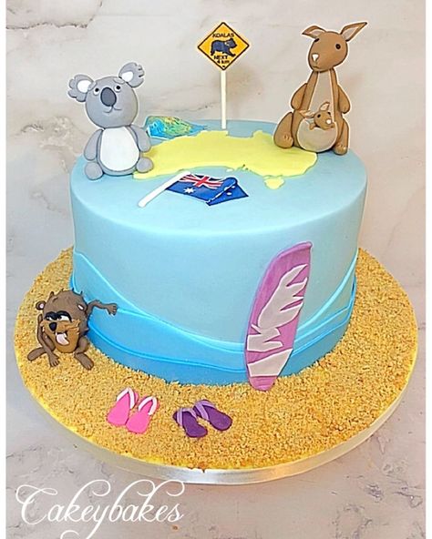 Australian Themed Cake, Australia Day Cake Ideas, Kangaroo Cake Birthday, Bon Voyage Cake Australia, Somoa Cake, Australia Cake, Tasmanian Devil, Tasmania, Themed Cakes