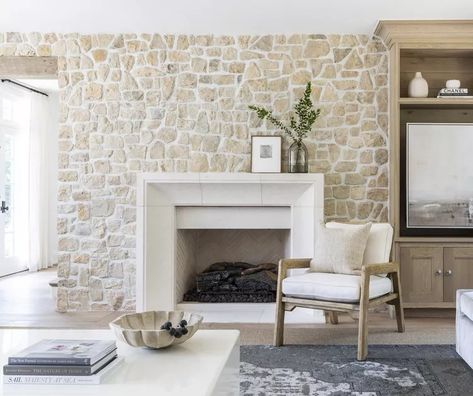 19 Fireplace Accent Wall Ideas That Are Sure to Impress Fireplace Accent Walls, Marie Flanigan, Limestone Fireplace, White Fireplace, Neutral Living Room, Southern Home, Cheap Decor, Fireplace Surrounds, House And Home Magazine