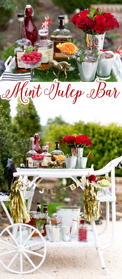 Style a Mint Julep Bar for the Kentucky Derby! Mint Julep Recipe Kentucky Derby, Kentucky Derby Party Ideas Decoration, Derby Decor, Kentucky Derby Food, Kentucky Derby Party Outfit, Kentucky Derby Theme, Kentucky Derby Party Games, Kentucky Derby Mint Julep, Kentucky Derby Themed Party