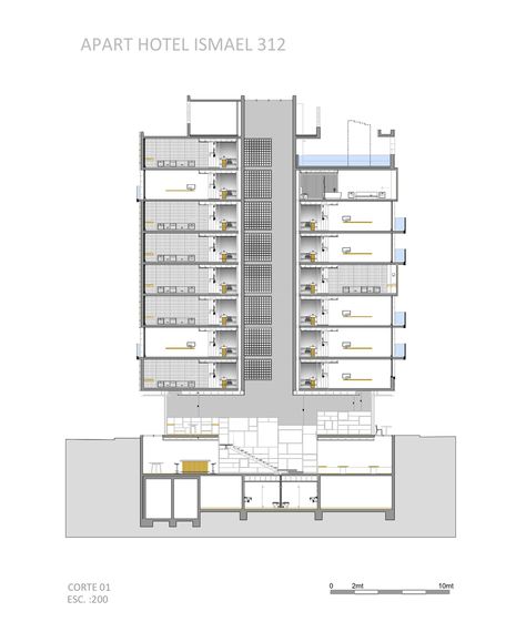 Ismael 312 Apart Hotel,Section Basement Construction, Landscape Architecture Plan, Basement Plans, Hotel Concept, Hotel Plan, Building Illustration, Architectural Section, Apartment Architecture, Hotel Project