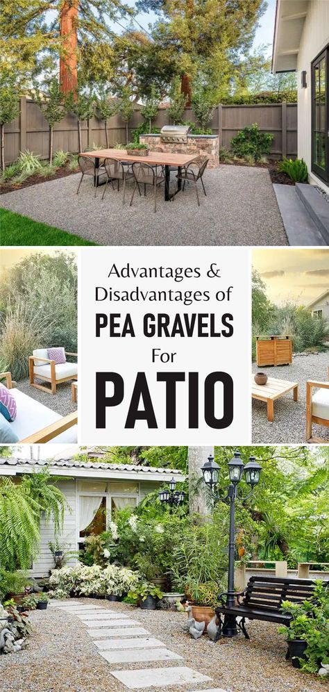 Pea Gravel Patio Diy Landscape Design, Patio Stones With Pea Gravel, Backyard Patio Gravel, Pea Gravel Small Backyard, Pebbled Patio Ideas, Diy Backyard Gravel Patio, Patio Pebbles Ideas, Backyard Ideas With Gravel, Pebble Stone Garden Ideas