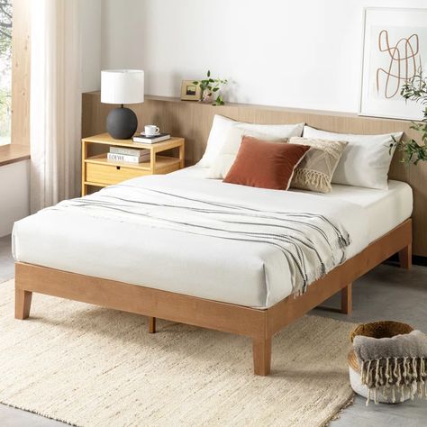 Lark Manor Amaryn Solid Wood Bed & Reviews - Wayfair Canada Simple Wood Bed, Bed With White Bedding, Pine Bedroom Furniture, Wood Platform Bed Frame, Bed Platform, Wooden Platform Bed, Queen Size Platform Bed, Twin Platform Bed, Innovative Furniture