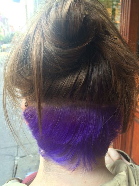 #napecut #undercut #purplehairdye #purple #hair Undercut Dyed Hair, Colored Undercut, Dip Dye Hair Short, Dyed Undercut, Purple Undercut, Undercut Ideas, Purple Dip Dye, Hair Rainbow, Disney Princess Hairstyles