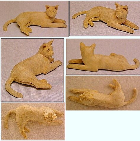 hand carved wood unpainted cats Custom Dollhouse, Dremel Crafts, Ceramic Sculpture Figurative, Wood Craft Patterns, Wood Carving For Beginners, Wood Carving Designs, Wood Carving Patterns, Wooden Cat, Miniature Animals