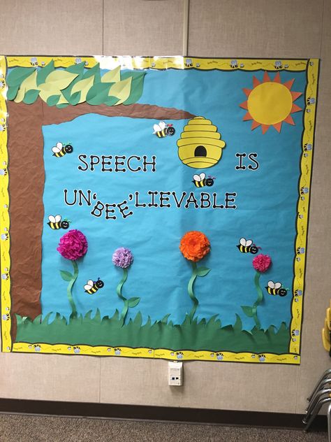 Speech room Decor #SLP #Vanessa Speech Room Door Ideas, Slp Door Decorations, Slp Room Ideas, Speech Door Decorations, Slp Room Decor, Speech Classroom Decor, Slp Classroom, Speech Bulletin Boards, Speech Room Decor