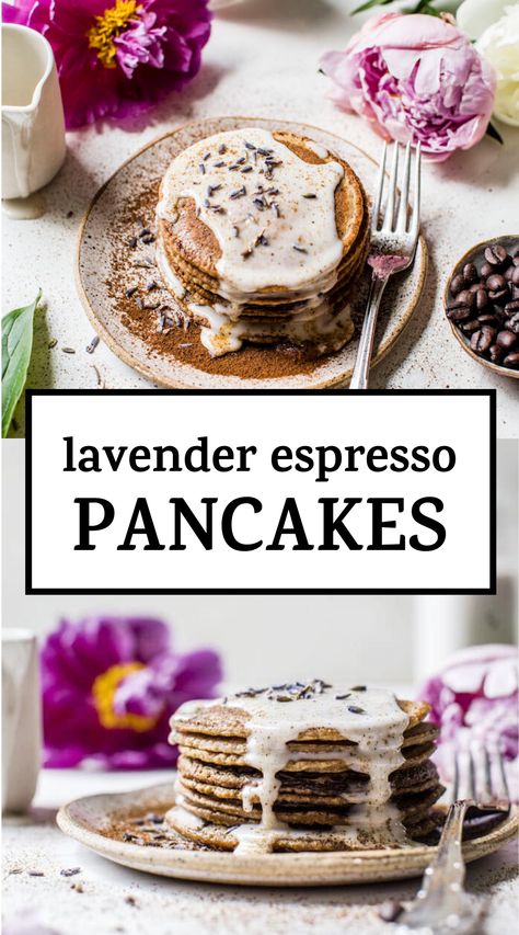 Blueberry Lavender Recipes, Lavender Tiramisu, Lavender Recipes Food, Espresso Pancakes, Lavender Pancakes, Lavender Glaze, Flower Recipes, Coffee Desserts, Kitchen Witch Recipes