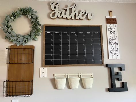 Hobby lobby creation Family Calendar Wall Kitchen, Corner In Kitchen, Black Wall Command Center, Kitchen Wall Calendar, Rustic Command Center, Family Command Center Wall Clips, Kitchen Calendar Wall Farmhouse, Wall Command Center, Command Center