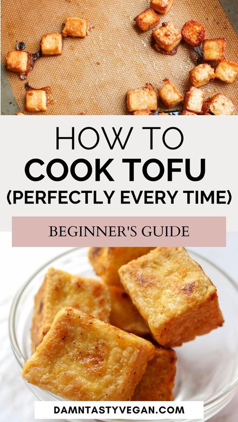 Crispy tofu in a glass bowl Tofu For Beginners, Pressing Tofu, Firm Tofu Recipes, Ways To Cook Tofu, Tofu Seasoning, Cook Tofu, Tofu Recipes Healthy, Tofu Recipes Easy, Cooking Tofu